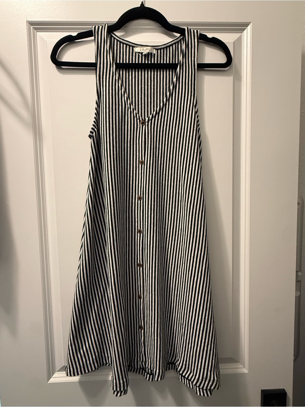 Z Supply Black & White Vertical Stripe Button-Front Midi Dress